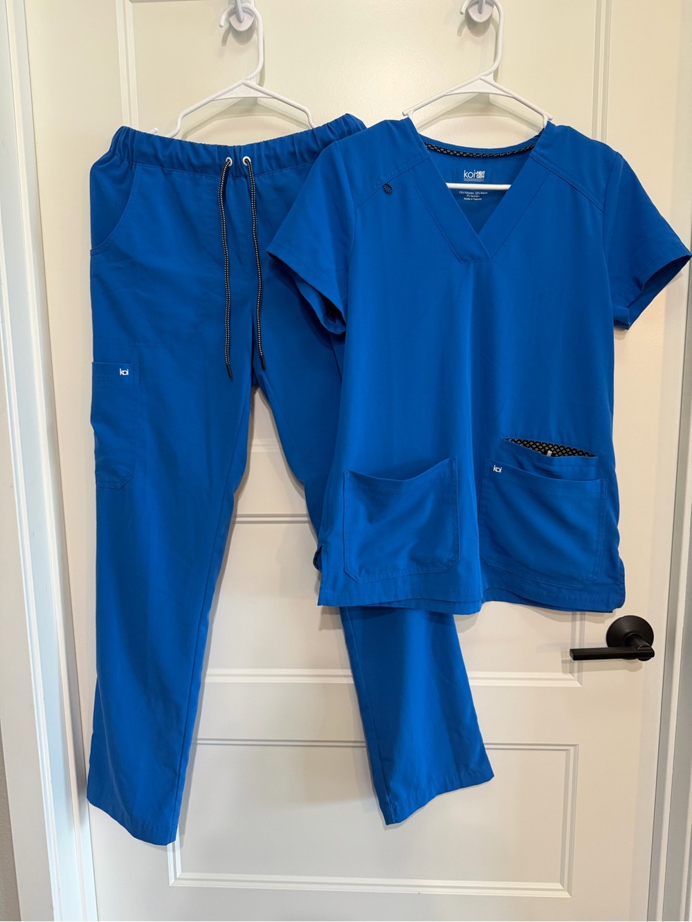 Koi Royal Blue Women’s V-Neck Scrub Top & Matching Drawstring Pants